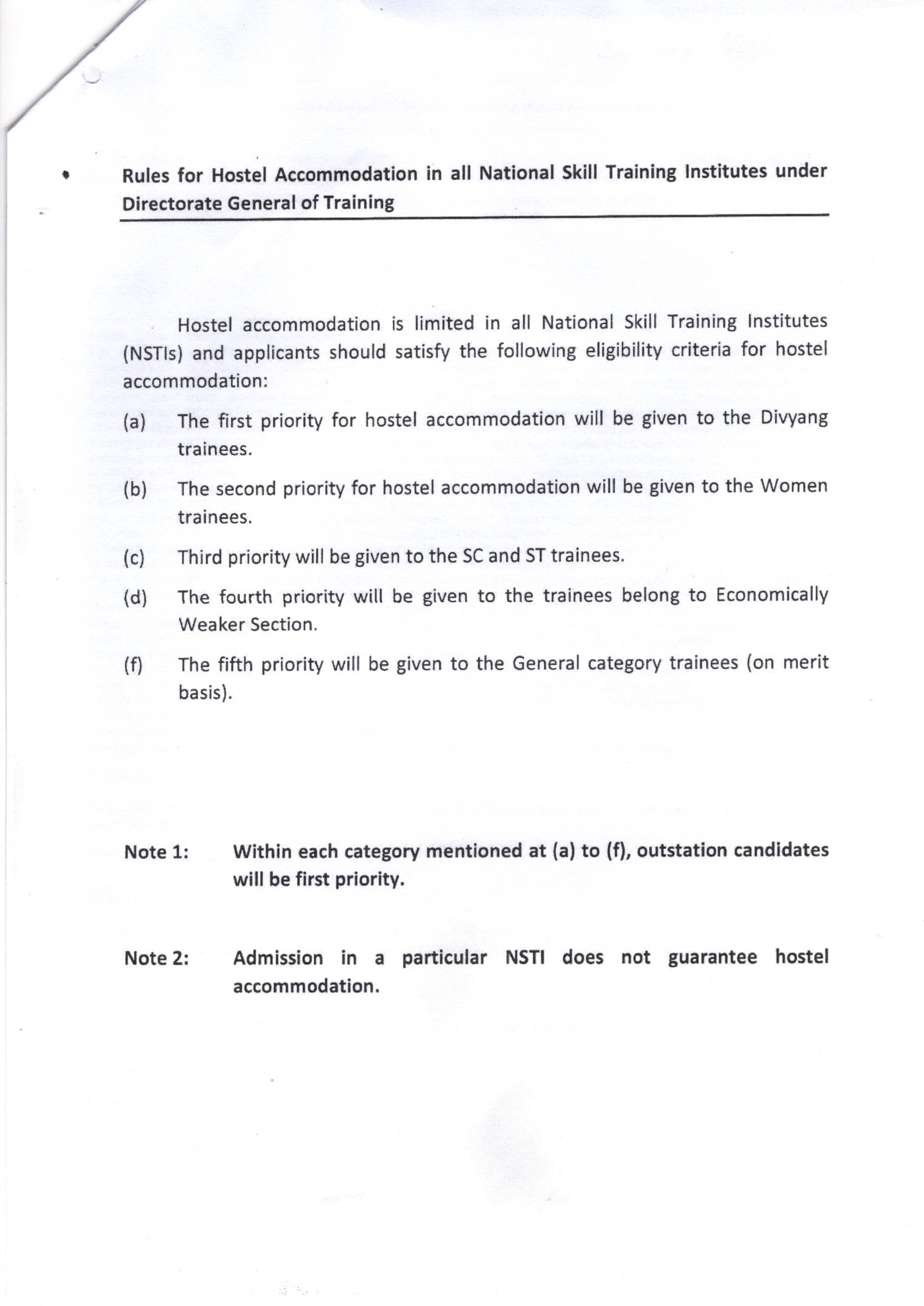 Rules of Hostel Accommodation